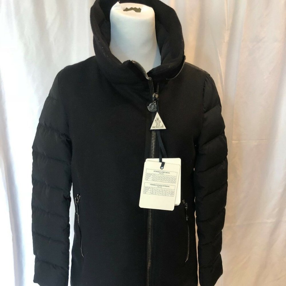 Moncler Womens Aglaia Wool Down Quilted Coat Jacket NWT Size 0 XS Black $1600